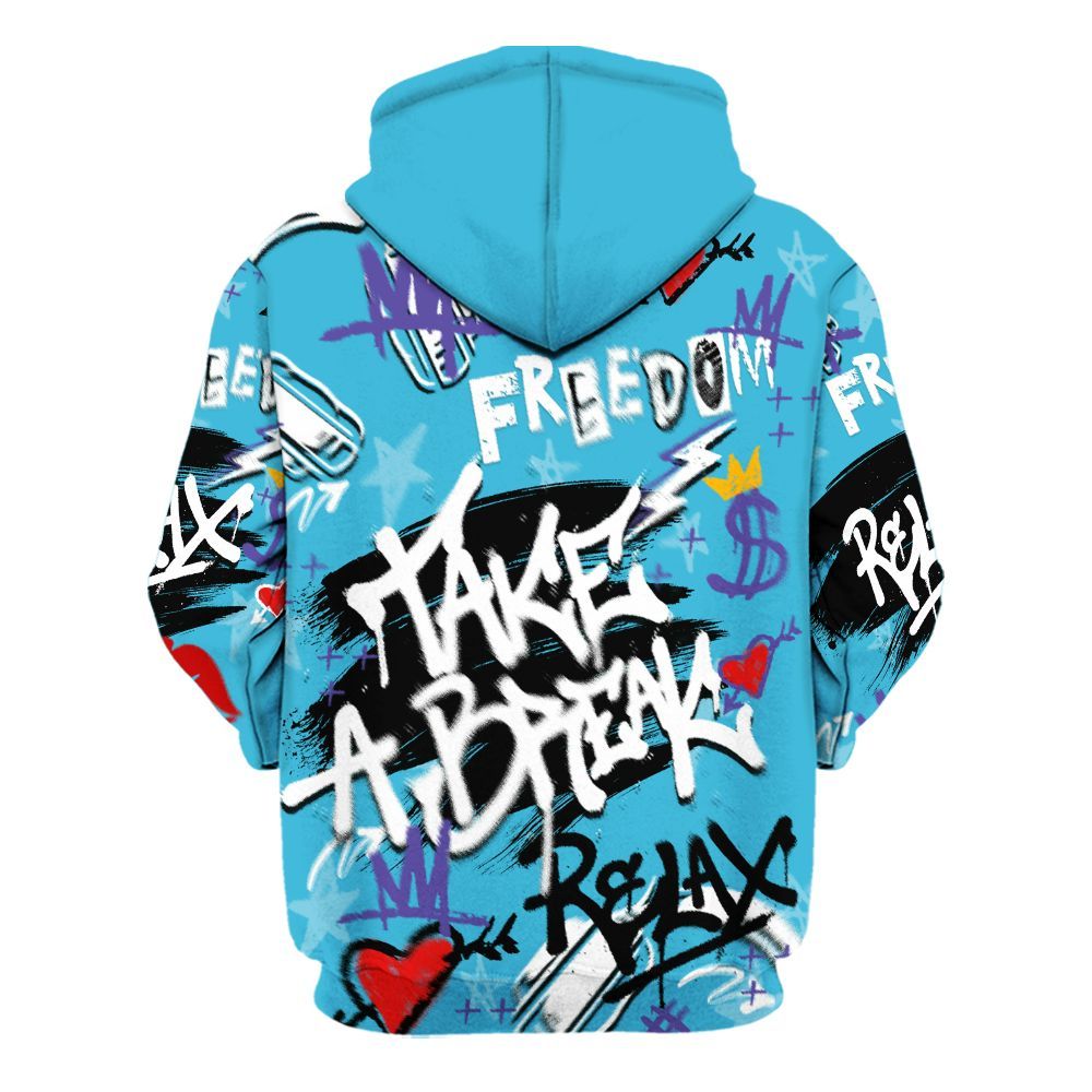 Hoodie To Match Retro Aqua 6s - Take Break Freedom Graffiti Streetwear All Over Print