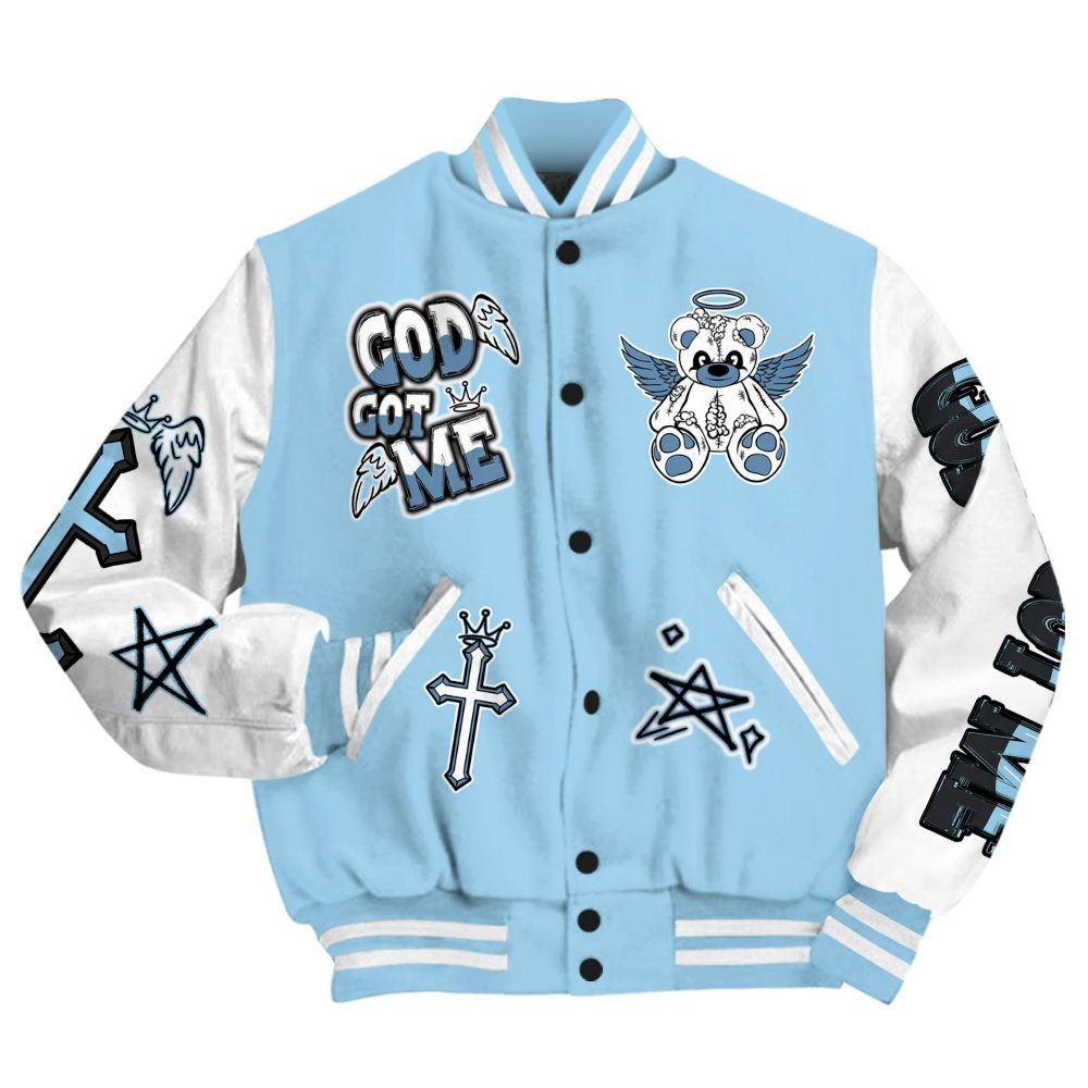 Varsity Jacket To Match Legend Blue 11s - Gods Guides Me Bear All Over Print