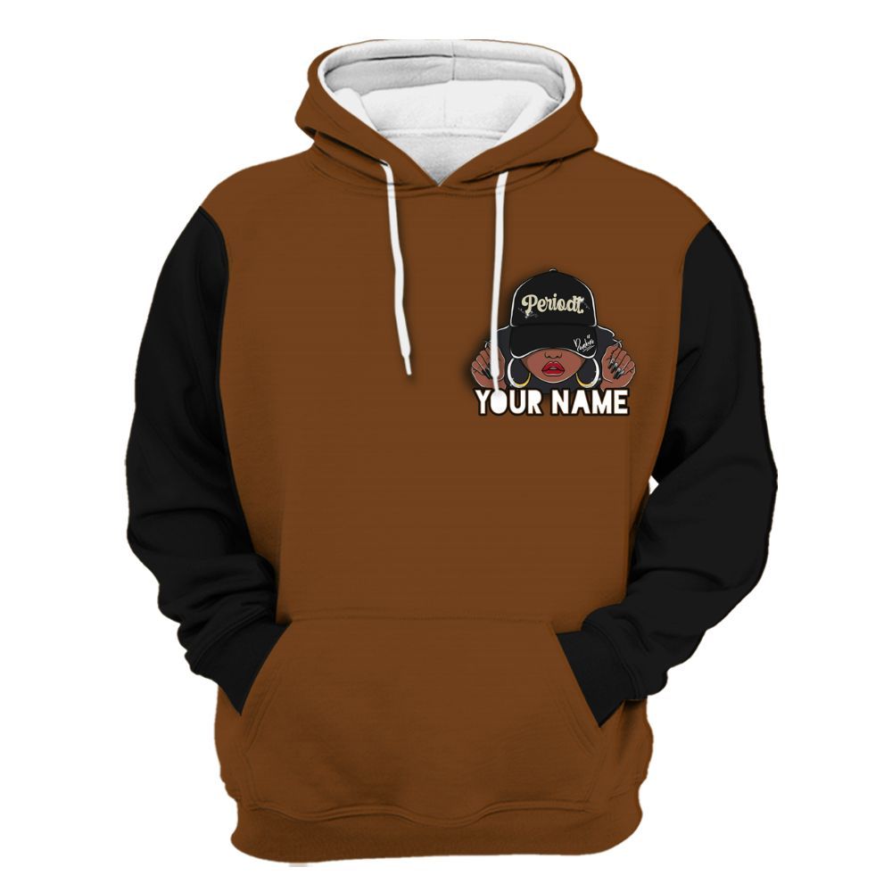 Hoodie To Match Archaeo Brown 5s Varsity Jacket, Custom Name Black Girl All Over Print