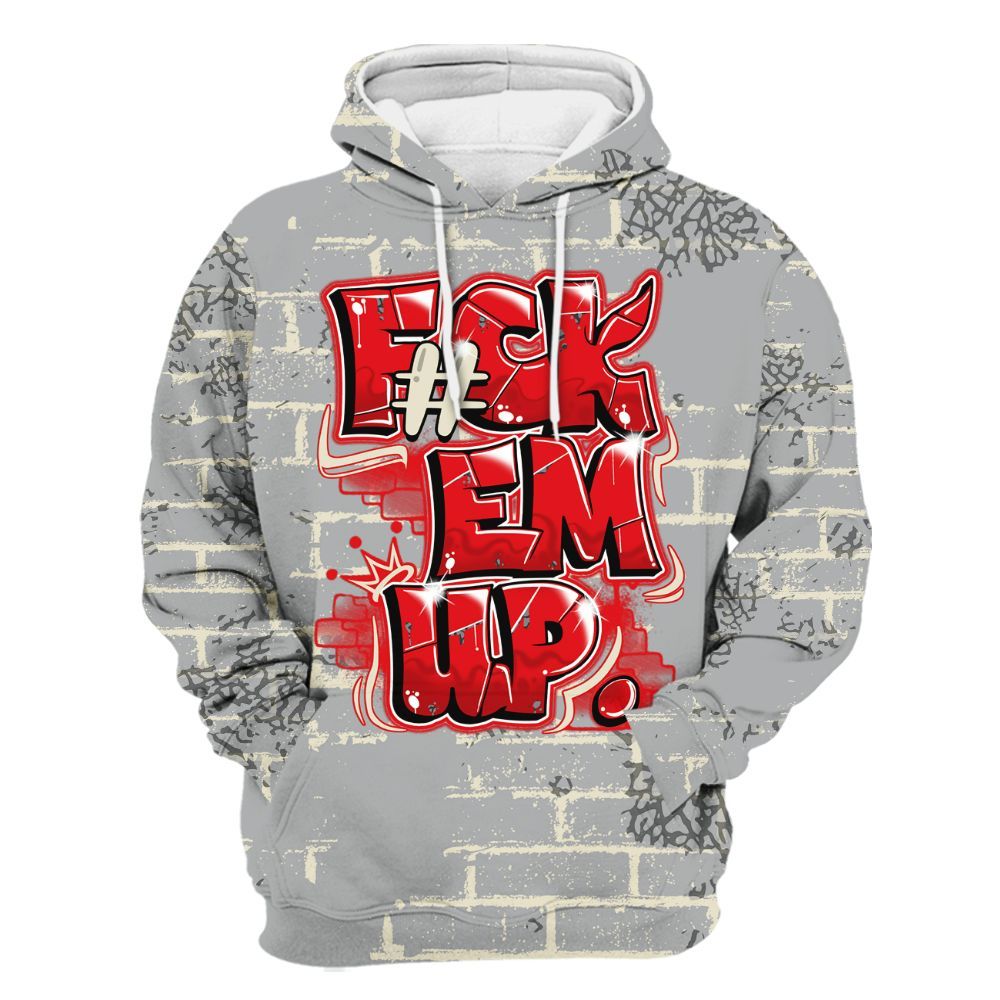 Hoodie To Match Cement Grey 3s - F#ck Em Graphic Brick Art All Over Print