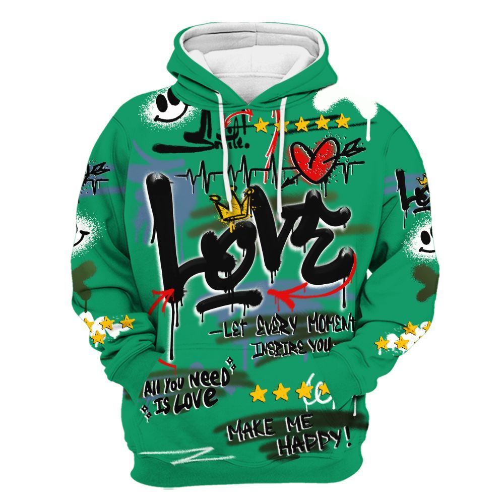 Hoodie To Match Foamposite Pro Pine Green 2025 - Happy Love Beats Graffiti Streetwear All Over Print