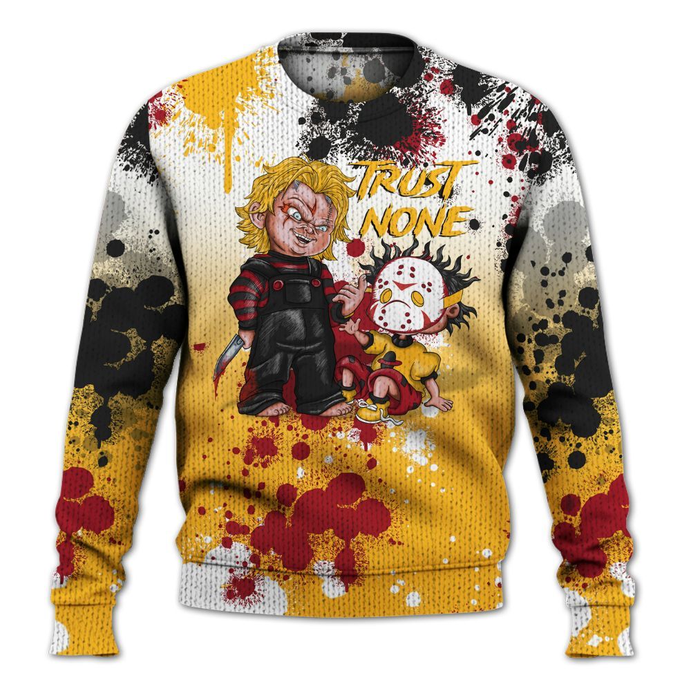 Sweater To Match White Taxi 12s Shirt, Trust No One Scary Graphic