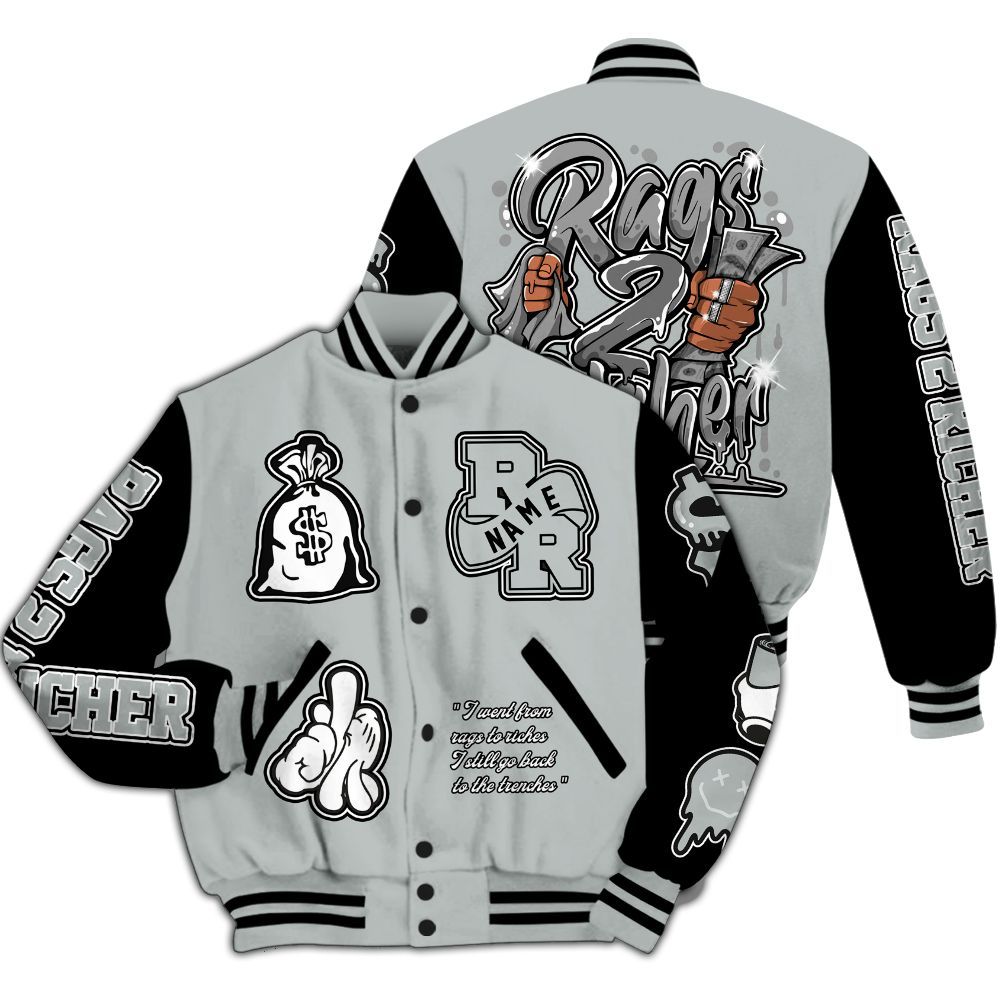 Varsity Jacket To Match Black Wolf Grey 12s - Rag 2 Rich Graphic Custom Name All Over Print