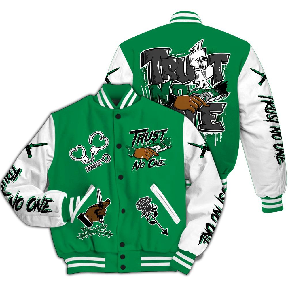 Varsity Jacket To Match Mid Lucky Green 1s - Trust No One Dripping All Over Print