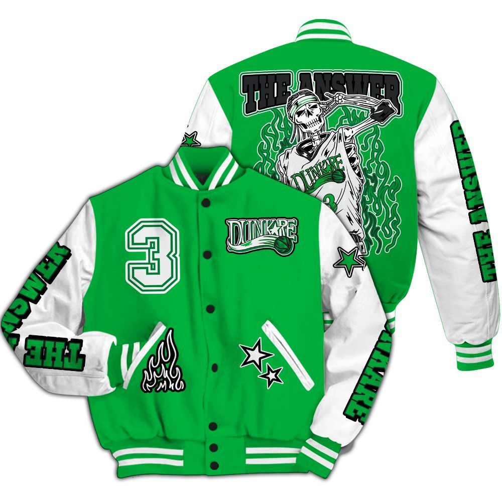 Varsity Jacket To Match Lucky Green 5s - Allen Answer Skeleton All Over Print