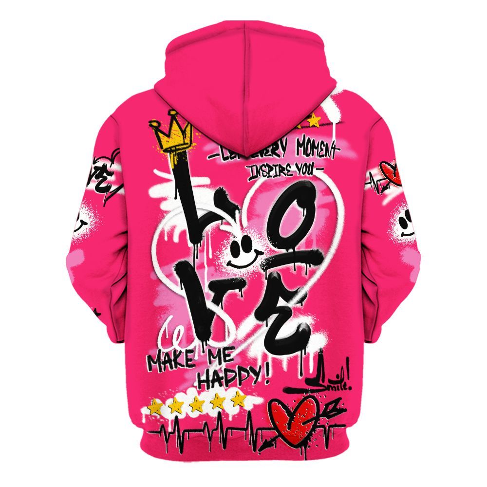 Hoodie To Match Air VaporMax Plus Triple Pink - Happy Love Beats Graffiti Streetwear All Over Print