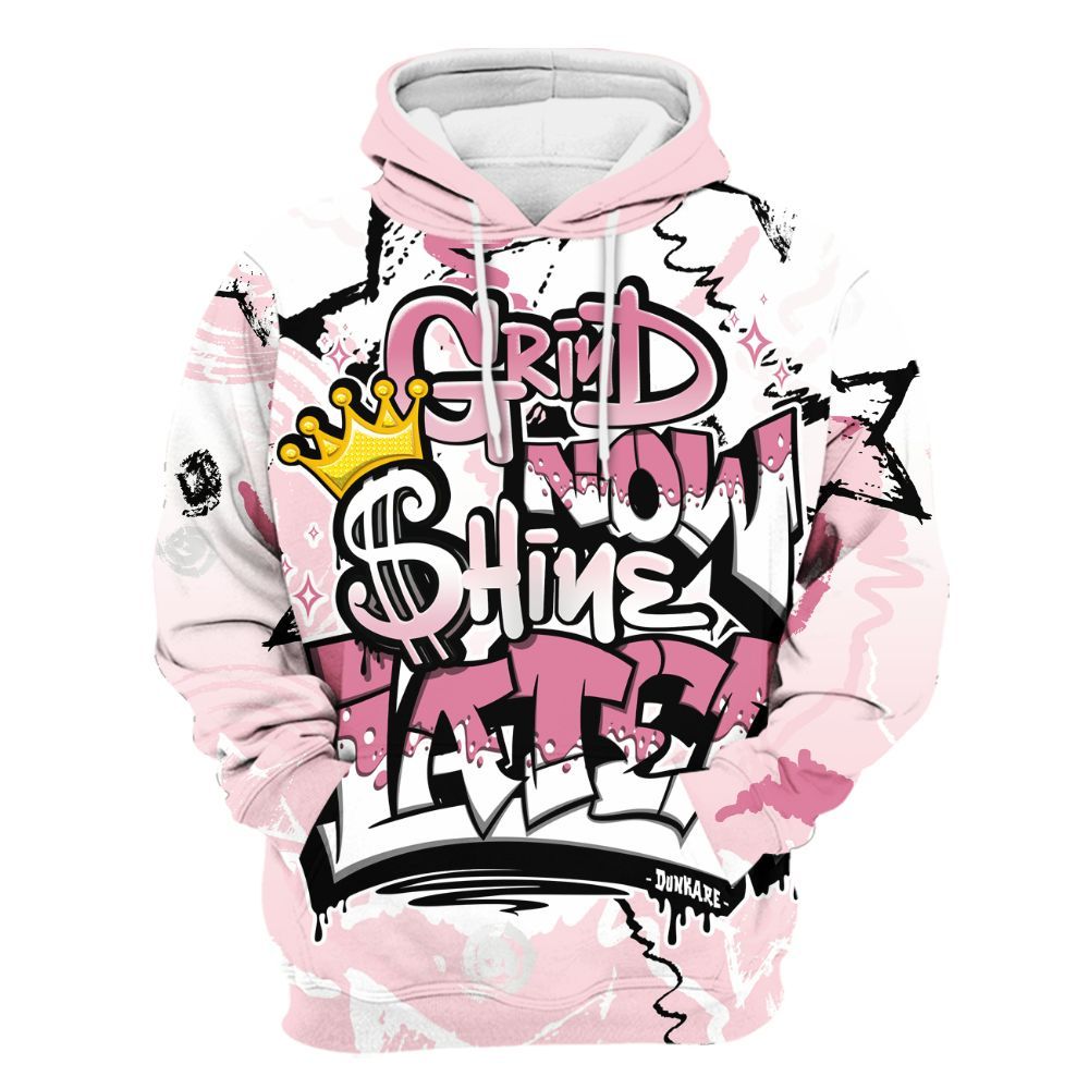 Hoodie To Match GS Pearl Pink 12s Shirt, Grind Shine Later Drip All Over Print