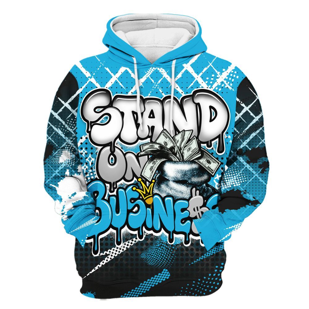 Hoodie To Match Black University Blue 2026 14s - Halftone Stand Business Dripping All Over Print