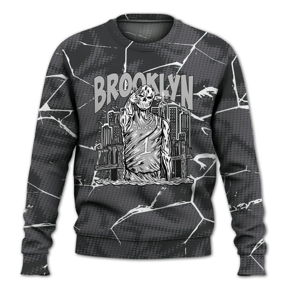 Sweatshirt To Match White Thunder 4s - Brooklyn's Skeleton Crack All Over Print