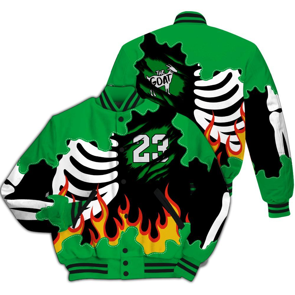 Varsity Jacket To Match Low Lucky Green 1s - Burning Skeleton 23 G.O.A.T All Over Print