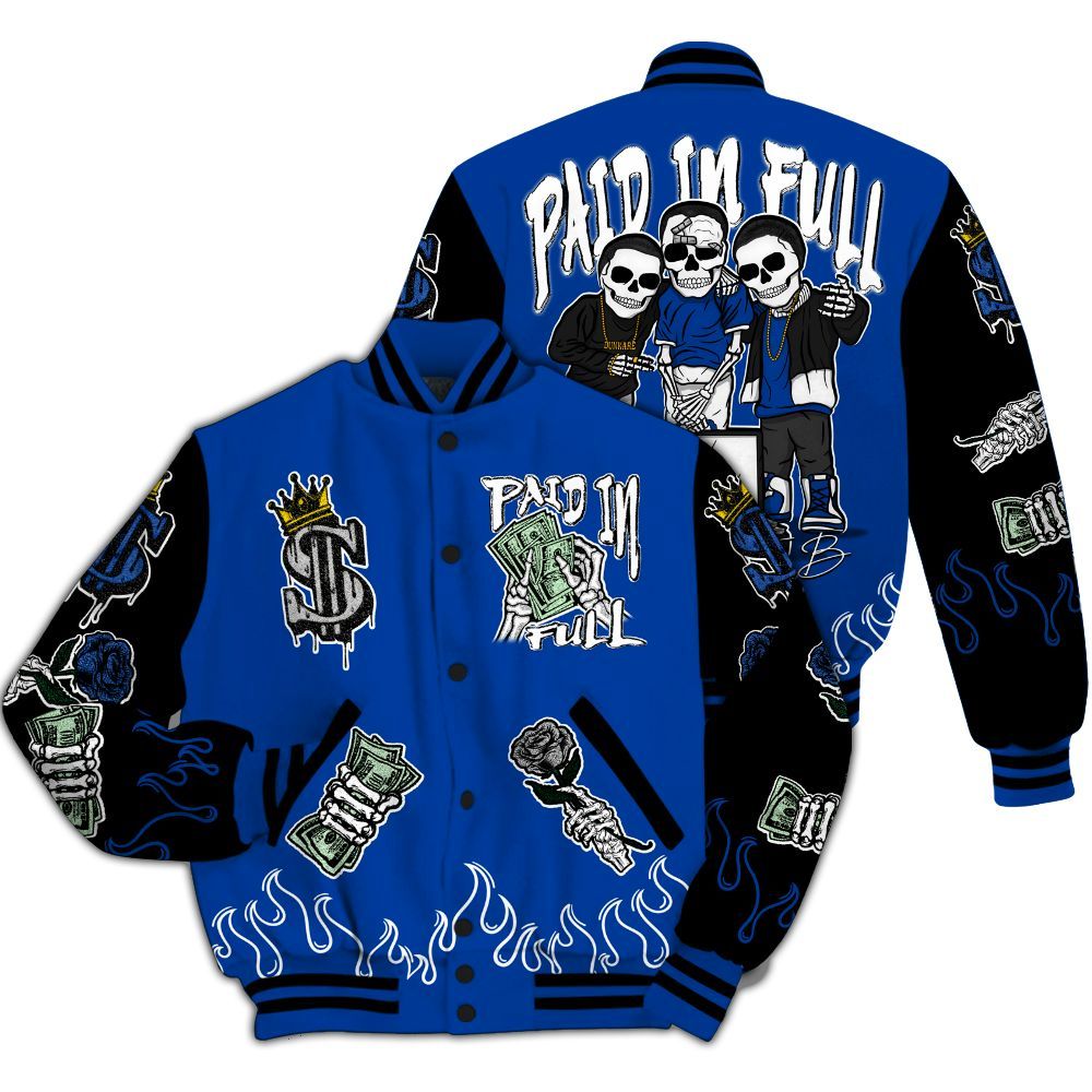 Varsity Jacket To Match Hyper Royal 12s - Fire Everybody Paid In All Over Print