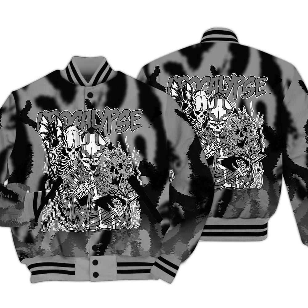 Varsity Jacket To Match Black Wolf Grey 12s - Apocalypse Skeleton Burn Varsity Jacket Unisex