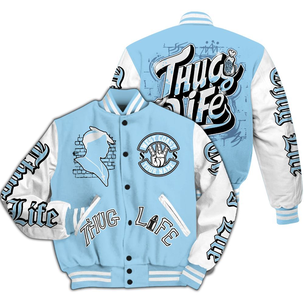 Varsity Jacket To Match Legend Blue 11s - Free Thug Living Custom Name Baseball Varsity Jacket All Over Print