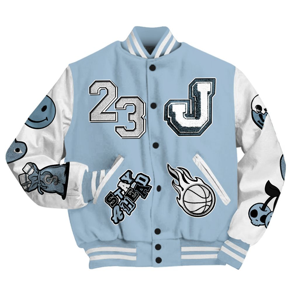 Varsity Jacket To Match Mid Ice Blue 1s - Hustles Money Number 23 All Over Print