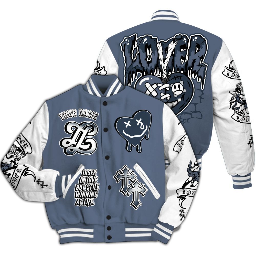 Varsity Jacket To Match Low Diffused Blue 11s - LOVER LOSER Custom Name Baseball Varsity Jacket All Over Print