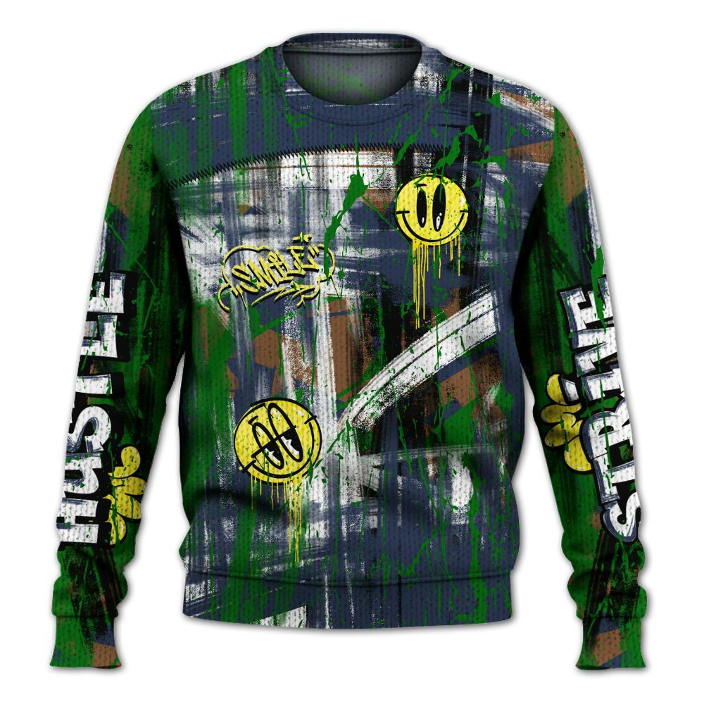 Knitted Sweater To Match Midnight Navy 13s - Money Skull Smile Fire