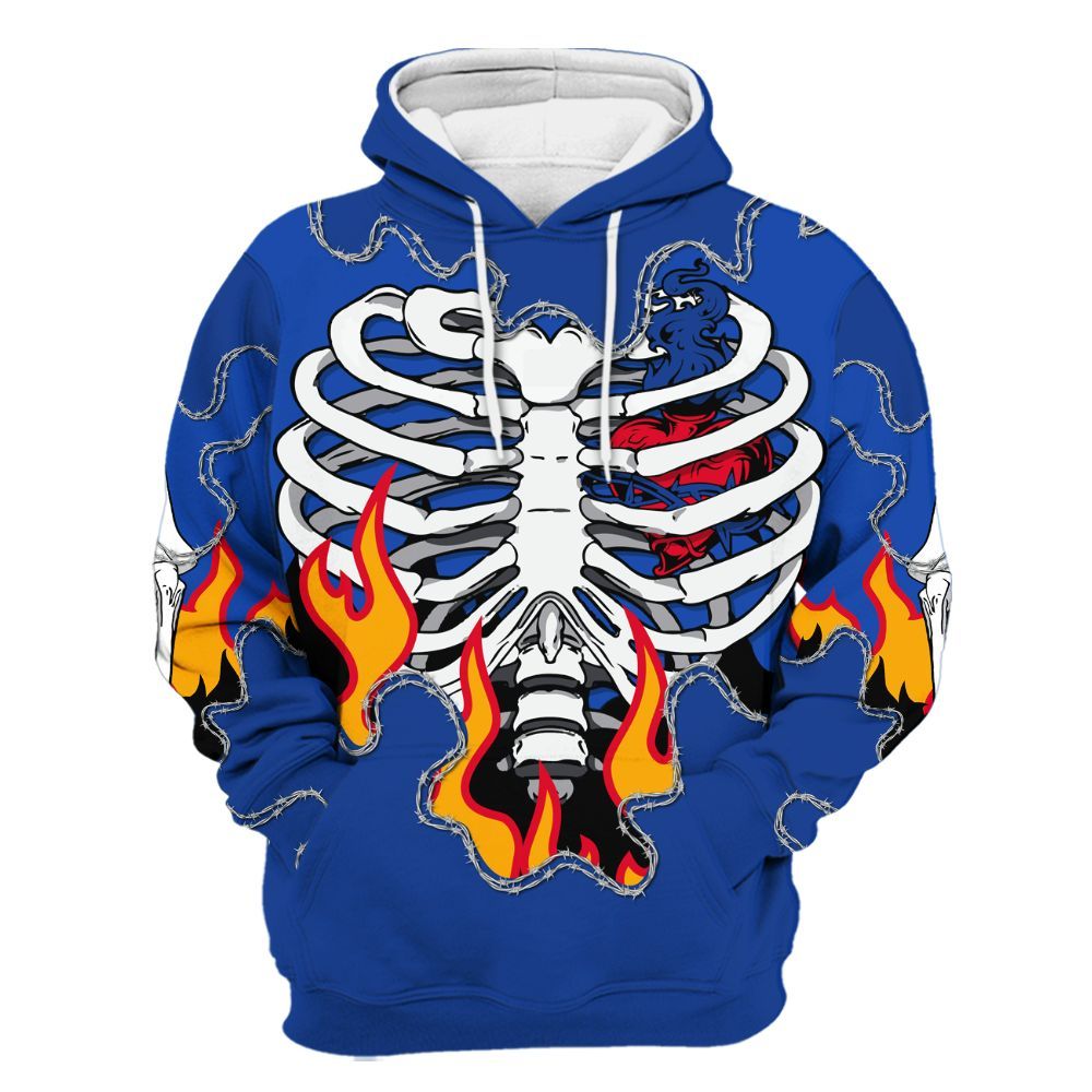 Hoodie To Match Air Foamposite One Royal - Skeleton Heart On Fire All Over Print