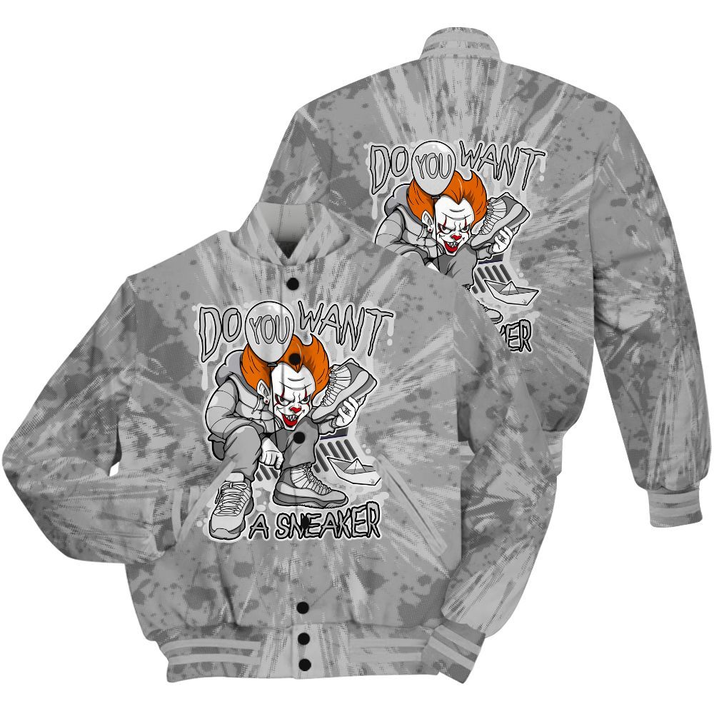 Varsity Jacket To Match Black Wolf Grey 12s Shirt - Clown Scary Sneakers Graphic Halloween All Over Print