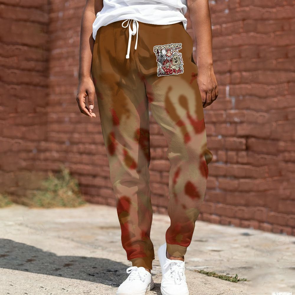 Sweatpant To Match Archaeo Brown 5s - Apocalypse Skeleton Burn All Over Print