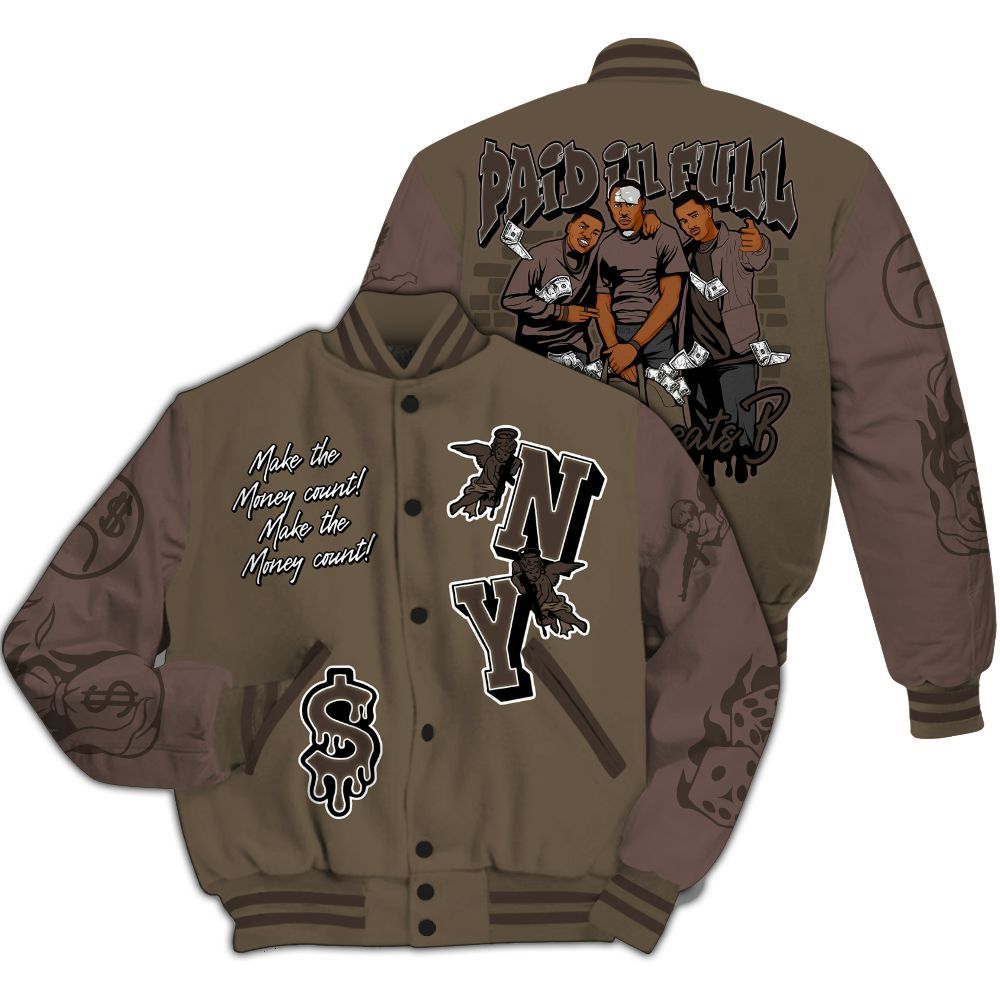 Varsity Jacket To Match AMM Dark Mocha 4s - Paid In Full Money Graphic Varsity Jacket All Over Print
