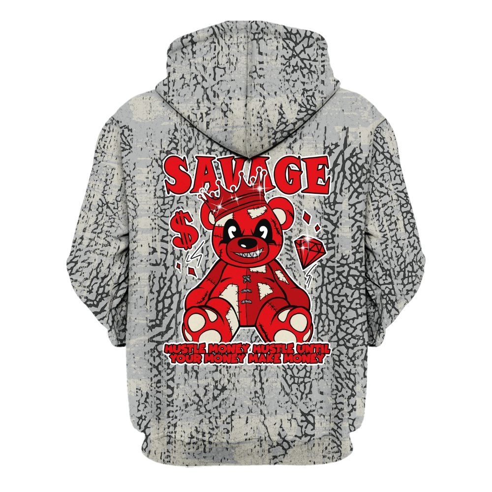 Hoodie To Match Cement Grey 3s - Savages Bear Glitch Art All Over Print