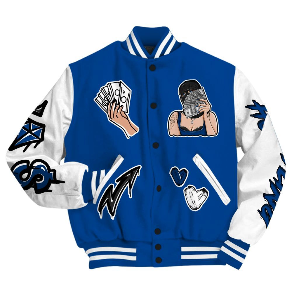 Varsity Jacket To Match Low 85 Royal 1s - Hustling Unique All Over Print