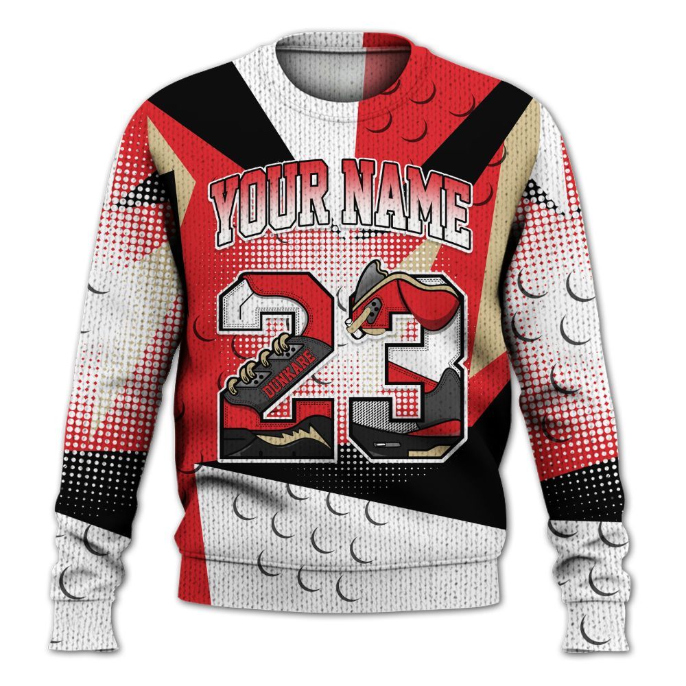 Knitted Sweater To Match Prime 93 Fire Red - Poly Custom Name Number 23 5s
