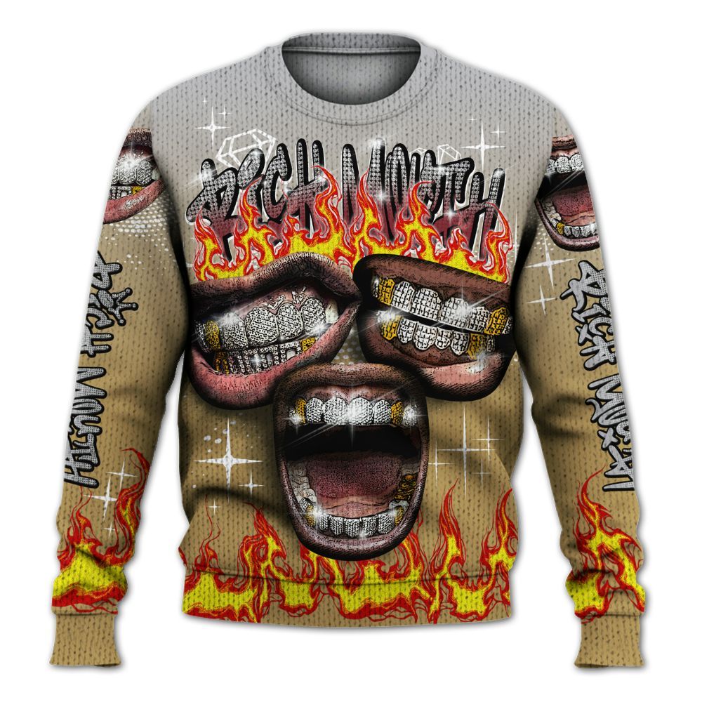 Knitted Sweater To Match Kobe 4 Gold Medal - Rich Mouth Fire Rap Retro 90s