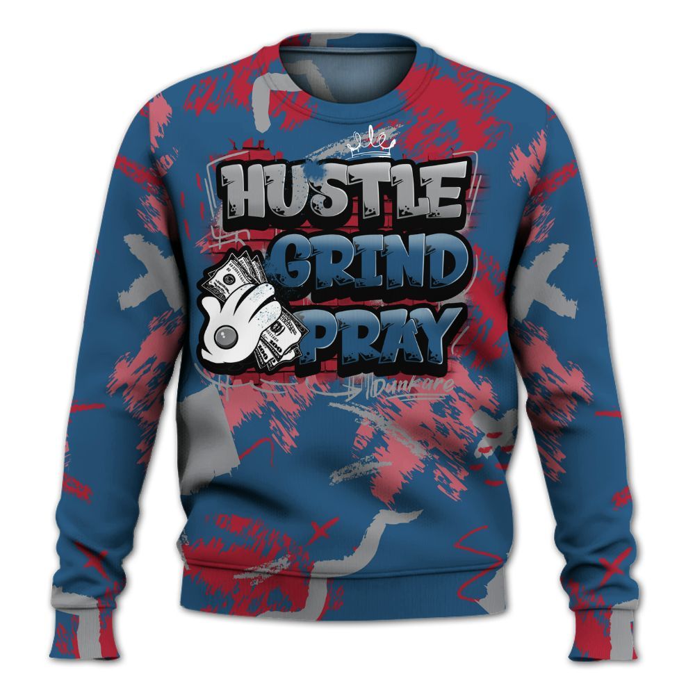 Sweatshirt To Match Rare Air 3s - Hustle Grind Pray Retro All Over Print