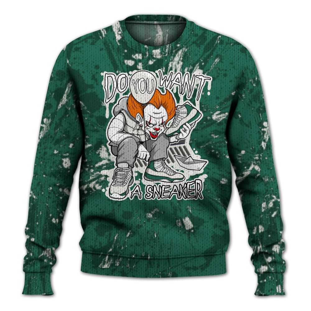 Knitted Sweater To Match Oxidized Green 4s - Clown Scary Sneakers Graphic Halloween