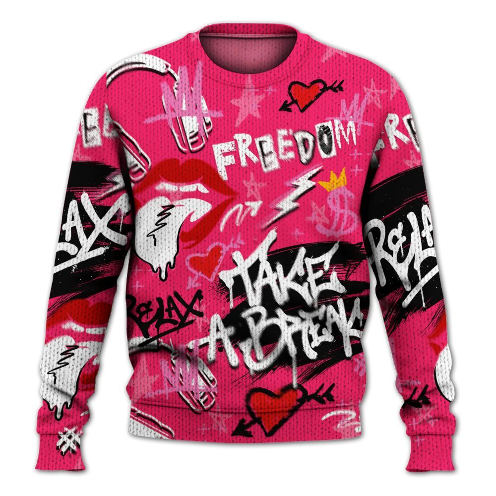 Knitted Sweater To Match Air VaporMax Plus Triple Pink - Take Break Freedom Graffiti Streetwear