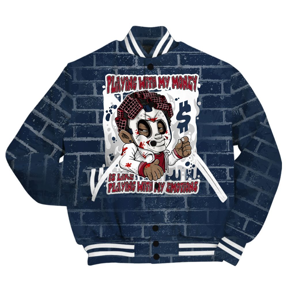 Varsity Jacket To Match White Midnight Navy 6s Shirt - Playing With My Money Graphic Halloween All Over Print