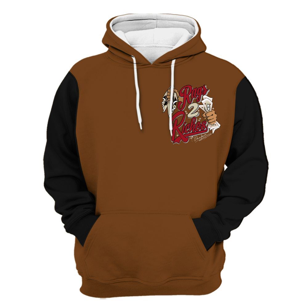 Hoodie To Match Archaeo Brown 5s Varsity Jacket, Custom Name Rag 2 Riches All Over Print