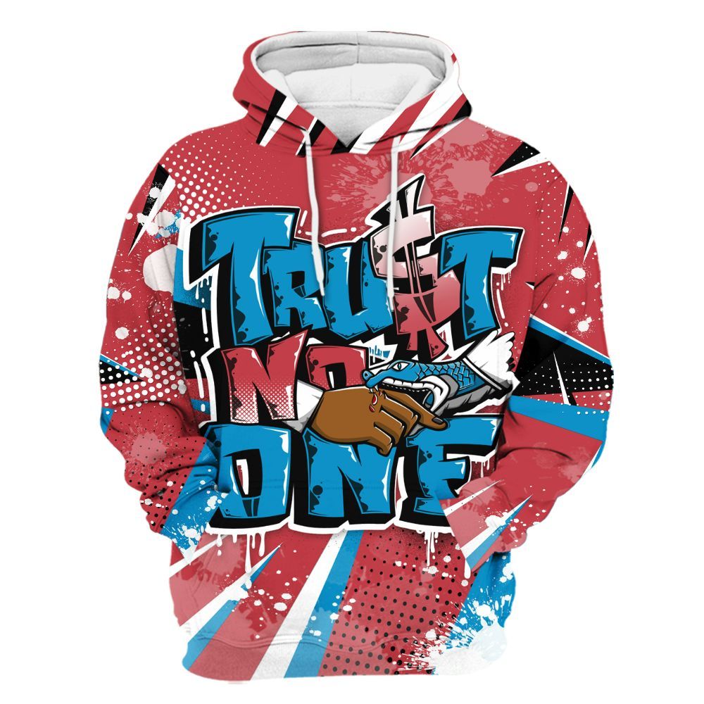 Hoodie To Match High OG University Red Dark Powder Blue 1s - Poly Trust No One Dripping All Over Print