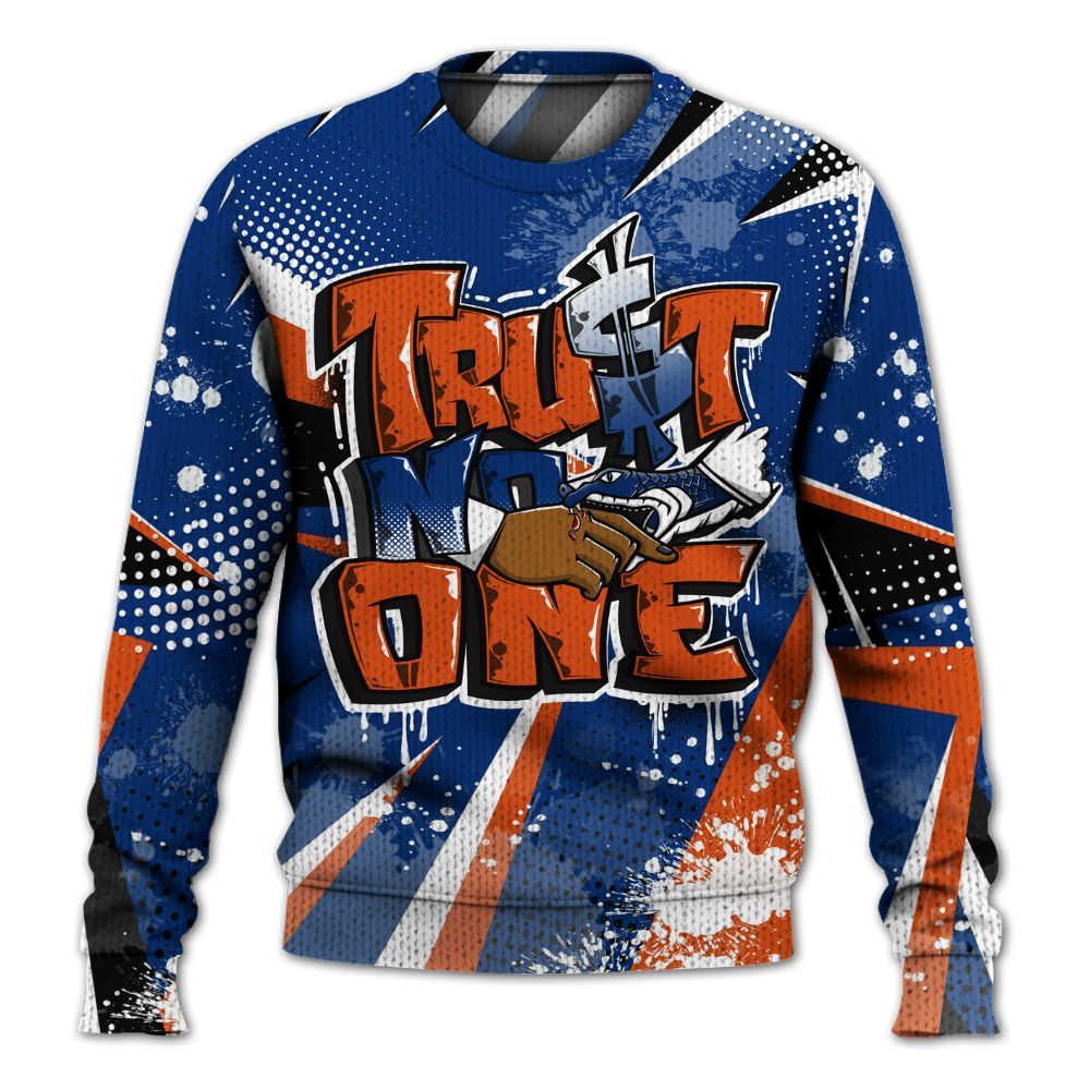 Knitted Sweater To Match Mid Knicks 1s - Poly Trust No One Dripping