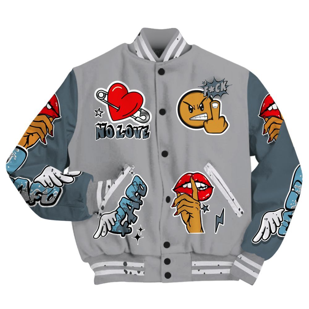 Varsity Jacket To Match Retro Light Graphite Wolf Grey 5s - FK Around Find Out All Over Print