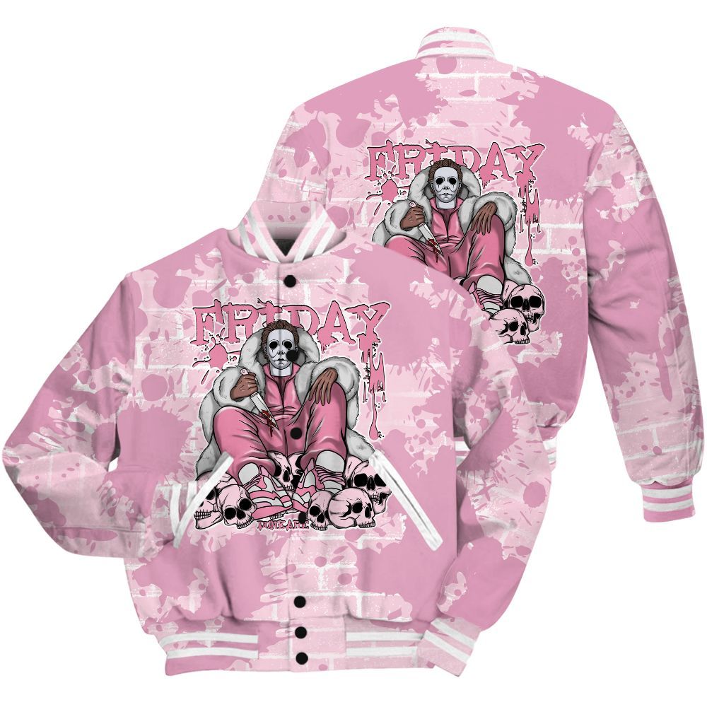 Varsity Jacket To Match Orchid 4s Shirt - Friday Brick All Over Print