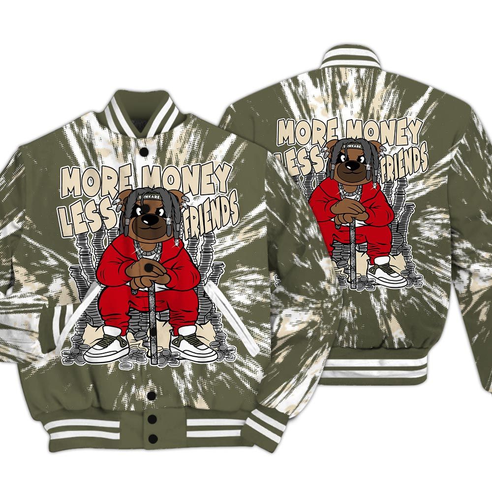 Varsity Jacket To Match Low OG Medium Olive 1s - More Moneys Bear Luxury Varsity Jacket Unisex