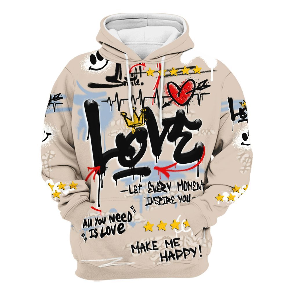 Hoodie To Match Desert Sand 3s - Happy Love Beats Graffiti Streetwear All Over Print