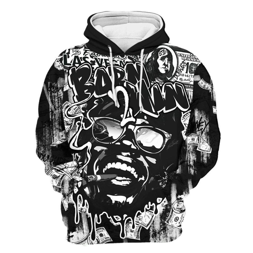 Hoodie To Match White Thunder 4s - Born To Win Money All Over Print