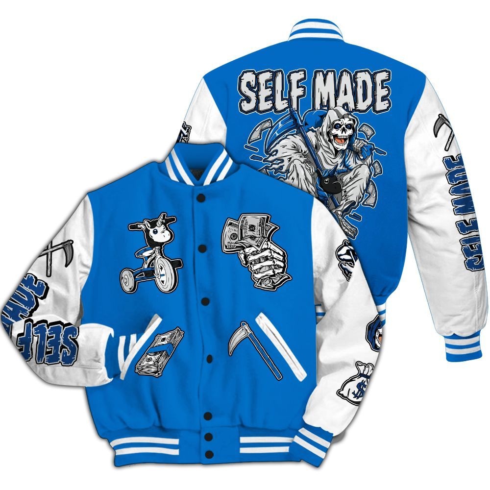 Varsity Jacket To Match Blueberry 12s - Self Make Skeleton All Over Print