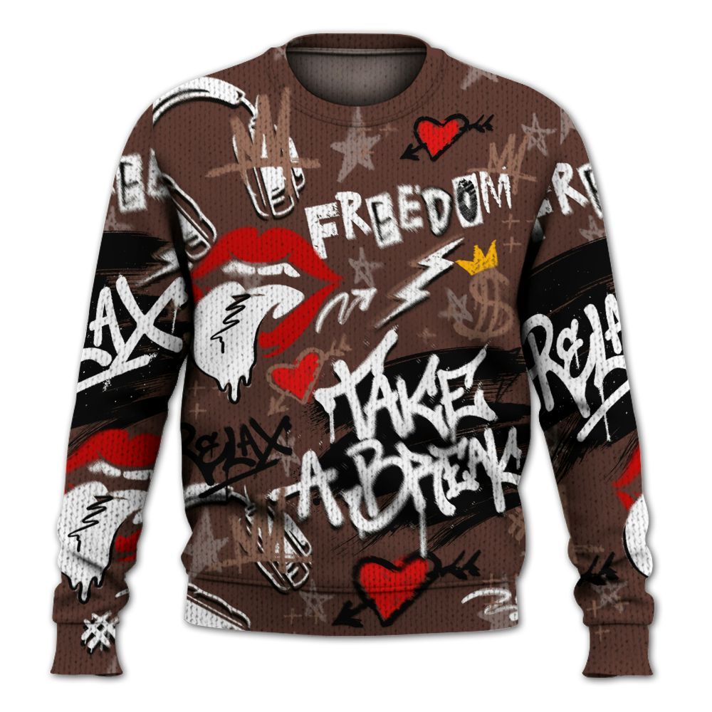 Knitted Sweater To Match KD 4 Christmas - Take Break Freedom Graffiti Streetwear