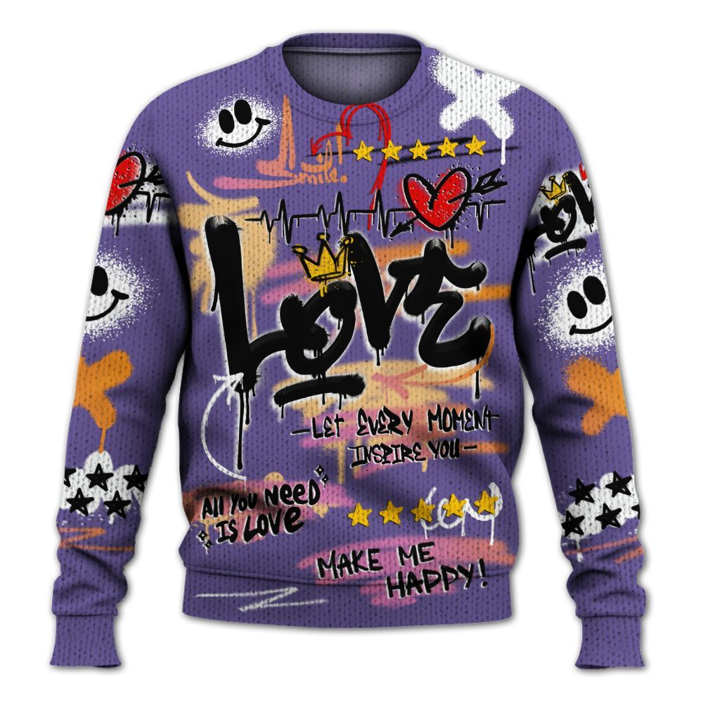 Knitted Sweater To Match Book Sunset 1s - Happy Love Beats Graffiti Streetwear