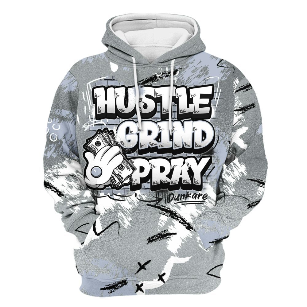 Hoodie To Match White Metallic 2026 5s - Hustle Grind Pray Graphic Street Style All Over Print