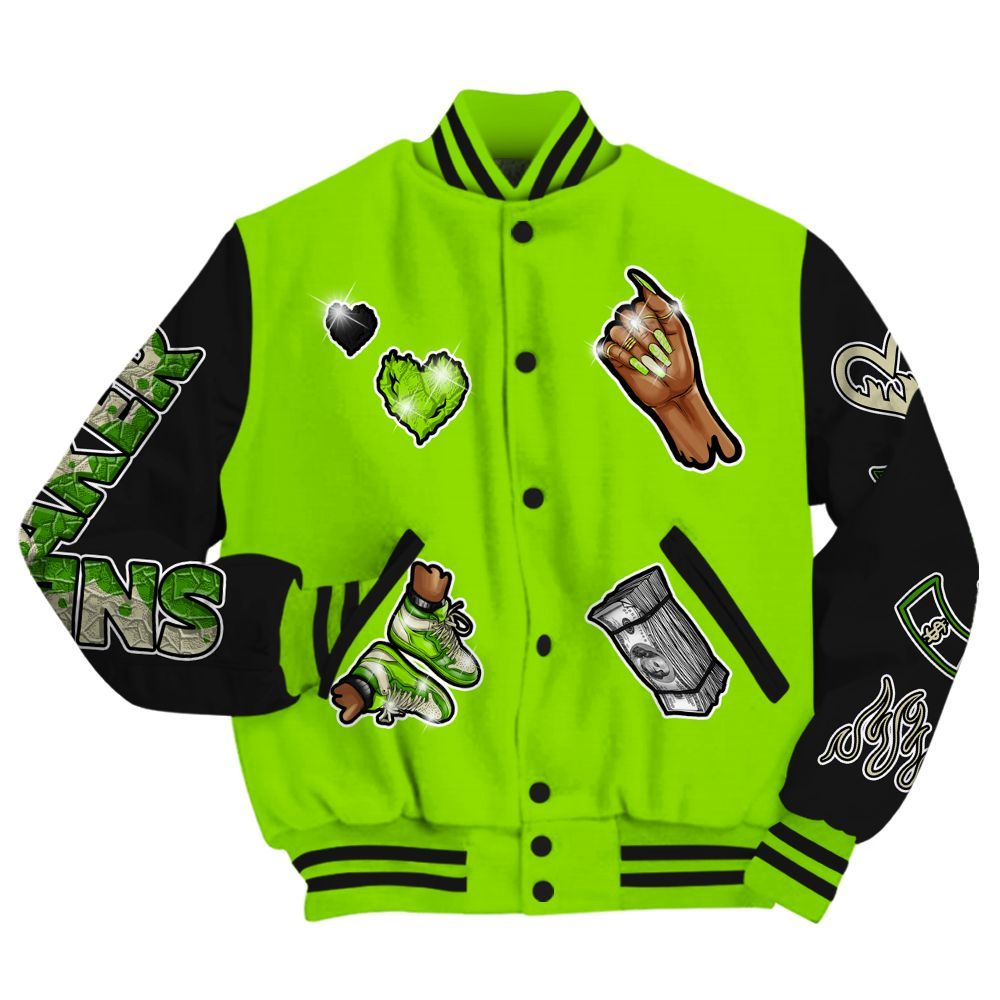 Varsity Jacket To Match Electric Green 6s - Sneakerz Girlz All Over Print