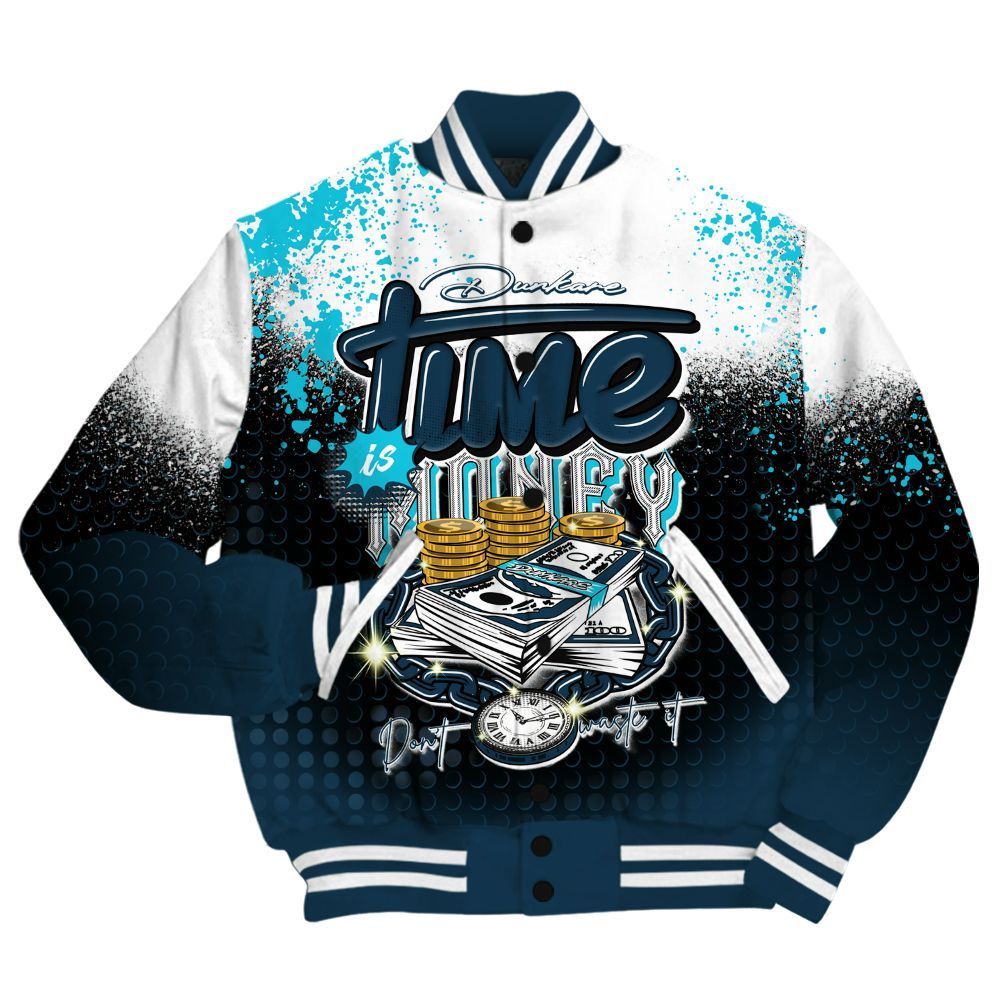 Varsity Jacket To Match Air Navy Baltic Blue Shirt, Halftone Time Is Money All Over Print