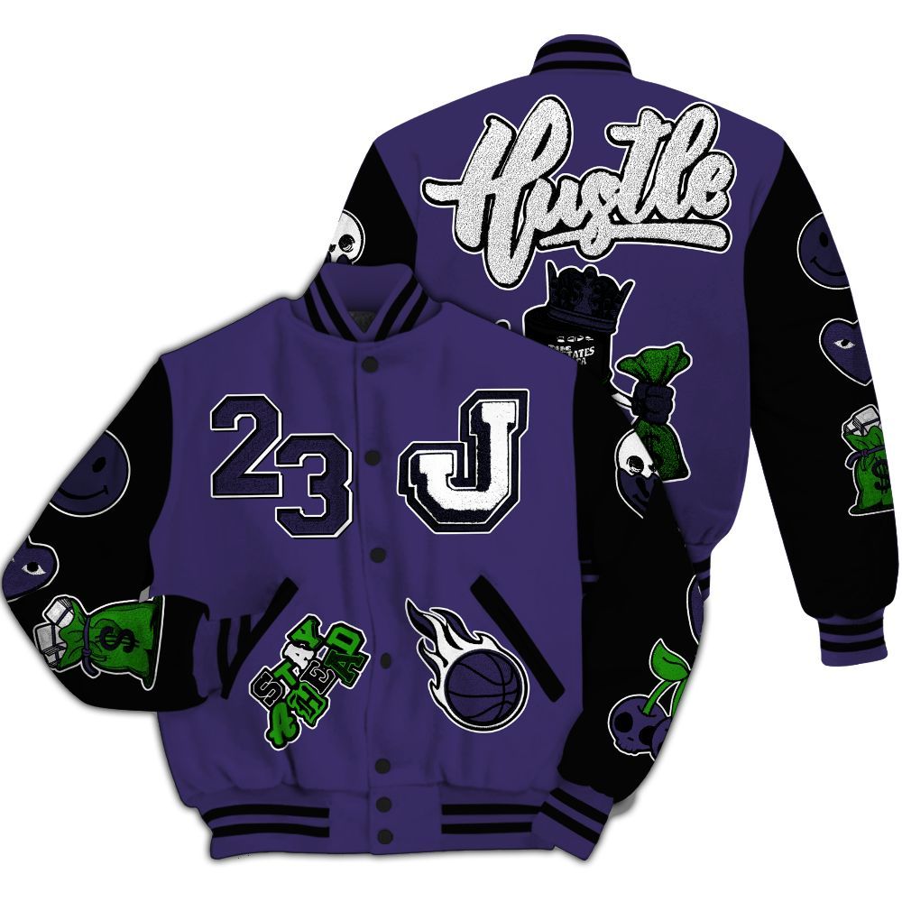 Varsity Jacket To Match Retro Court Purple 13s - Hustles Money Number 23 All Over Print