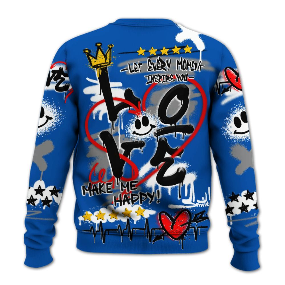 Sweatshirt To Match Racer Blue 5s - Happy Love Beats Graffiti Streetwear All Over Print