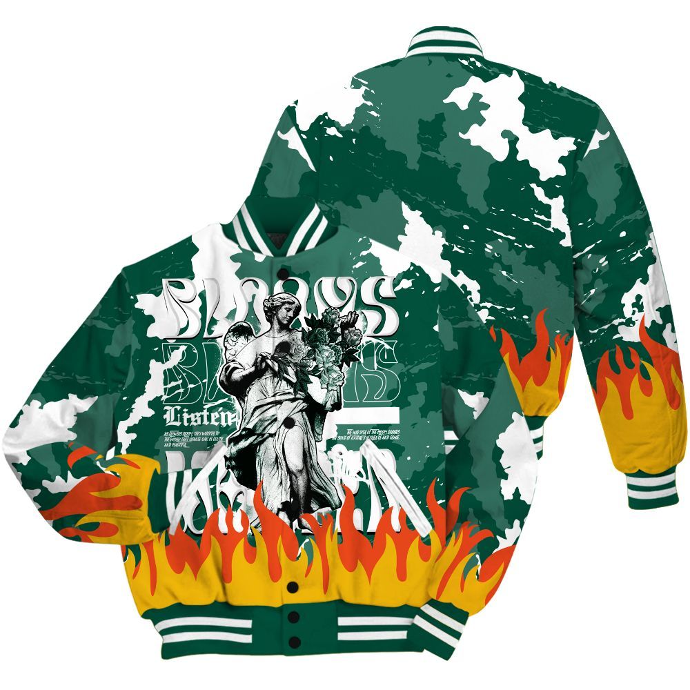 Varsity Jacket To Match Oxidized Green 4s - Blooms Whisper Retro All Over Print