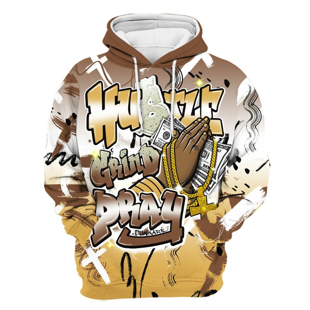 Hoodie To Match Retro Cacao Wow 4s - Money Hustle Grind Pray All Over Print